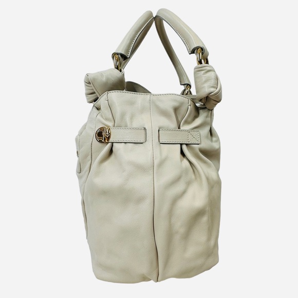 Marc Jacobs Cream Leather Mercer Hobo Tote Bag Knot Handles - Picture 3 of 9